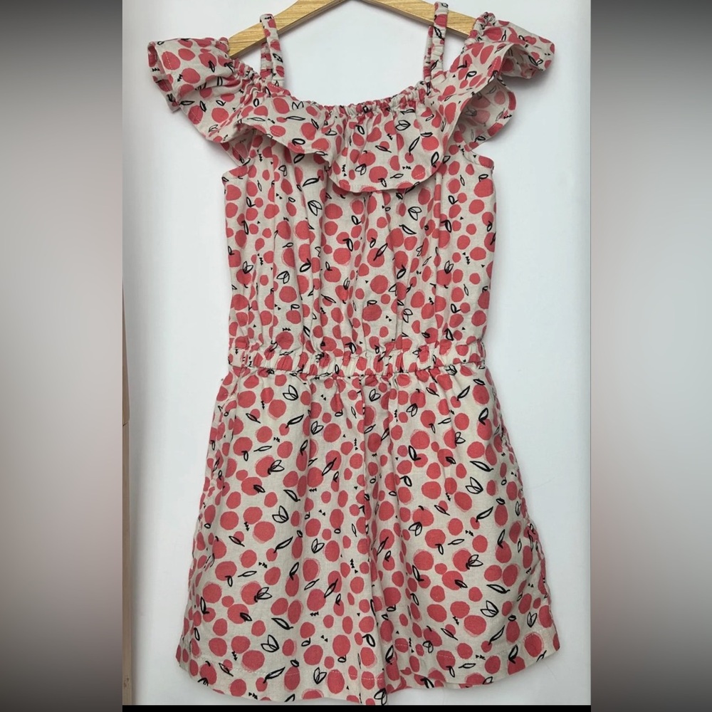 TEA Collection romper with pockets size 7 summer peaches print